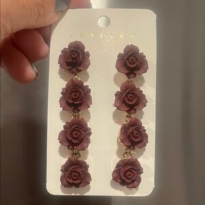 Maroon Rose Drop Earrings (lightweight)